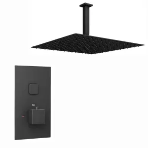 ENKI Milan Black Square Ceiling Mounted Thermostatic Shower Head Large Slim