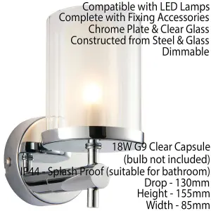 IP44 Bathroom Wall Light Chrome & Clear Ridged Glass Modern Round Dimmable Lamp