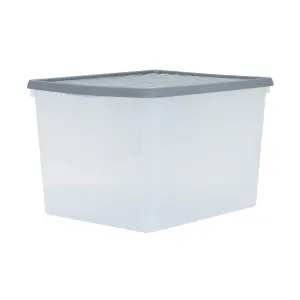 3 x Wham Box 50L Stackable Plastic Storage Archive Box & Lid Clear/Steel