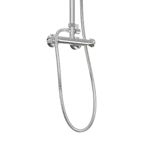 Rinse Bathrooms Thermostat Shower System, Round Twin Head Thermostatic Shower Mixer Set with 8" Rainfall Shower Head