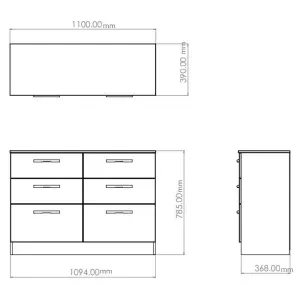 Milan Ready assembled White 6 Drawer Chest (H)785mm (W)1100mm (D)390mm