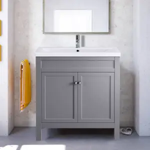 Rinse Bathrooms Traditional Bathroom Grey Vanity Sink Unit Cabinet Basin Floor Standing Storage Furniture 800mm