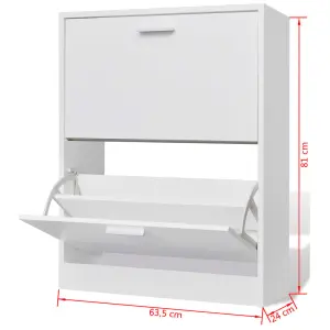 White Wooden Shoe Cabinet with 2 Compartments