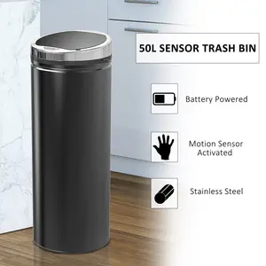 Stainless Steel 50 Litre Motion Sensor Rubbish Bin Black