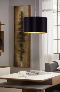 Pendant Ceiling Light Colour Satin Nickel Steel Shade Black Gold Fabric Bulb E27 1x60W