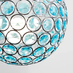 ValueLights Ducy Modern Chrome Globe Ceiling Light Shade with Teal Acrylic Crystal Effect Jewels