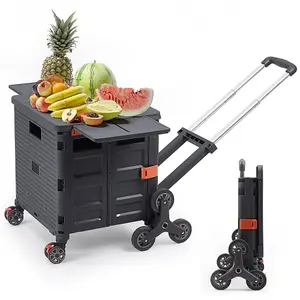 Outdoor Black Collapsible Rolling Crate with Magnetic Lid and Adjustable Handle