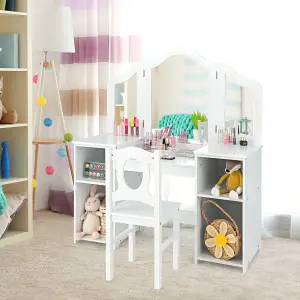 Costway 2-in-1 Kids Vanity Table & Chair Set Makeup Table Dressing Table Desk