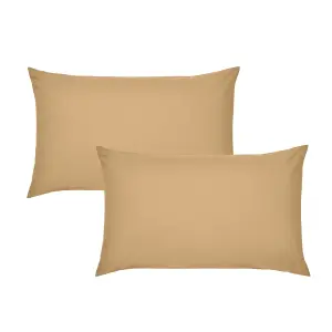 Catherine Lansfield Pillowcases Easy Iron Percale Standard 50x75cm Pack of 2 Pillow cases with envelope closure Caramel