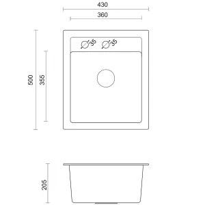 Quadron Johnny 100 kitchen sink bowl, 430mm to fit 45cm cabinet, inset Black GraniteQ material