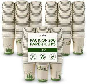 300 Pack 8oz Paper Coffee Cups Disposable Hot Drink Cups for Home, Office, Events Stackable, Recyclable, Eco-Friendly Cups