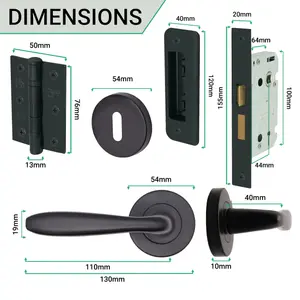 EAI - Sassari Lever on Rose Handle Lock Kit / Pack - 64mm Sash Lock  - 76mm Hinges - Matt Black