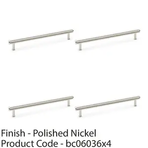 4 PACK - Knurled T Bar Pull Handle - Polished Nickel - 224mm Centres Premium Drawer Door