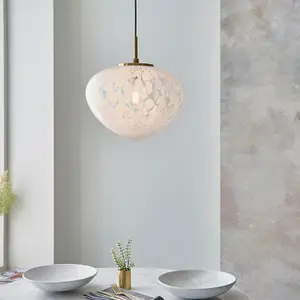 Luminosa Bari Single Pendant Ceiling Lamp, Satin Brass Plate, White Confetti Glass