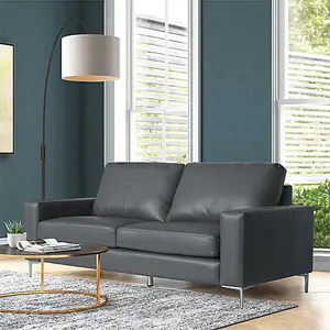 Baltic Faux Leather 3 Seater Sofa In Dark Grey