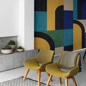 Grandeco Geo Modernist Shapes 3 Lane Repeatable Wallpaper Mural 159 x 280cm, Blue