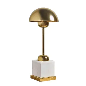 ValueLights Ortiz Contemporary Brass Dome Table Lamp with White Marble Base