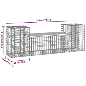 Berkfield Garden Bench Gabion Design 183x41x60.5 cm Solid Wood Pine