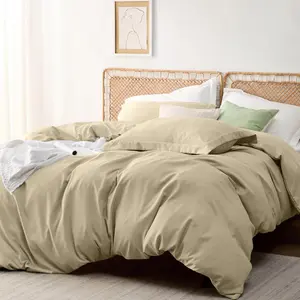 Odil Microfiber Solid Colour Duvet Cover Set with Pillowcases Beige / Super King Duvet Cover Set