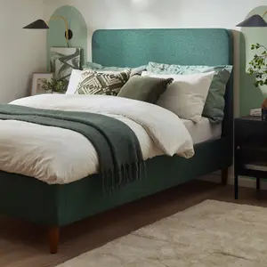 Furniturebox UK Double Bed - 'Romy' Upholstered Green Double Bed Frame Only (No Mattress) - 100% Recycled Eco Fabric