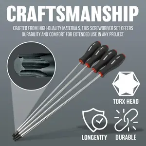 New Pack Of 4 Long Reach Torx Screwdriver Set Magnetic Grip Hand Tool Diy Workshop