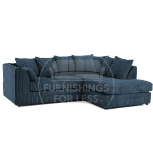 Luxor Jumbo Cord 4 Seater Corner Sofa Navy Blue Right Hand Facing