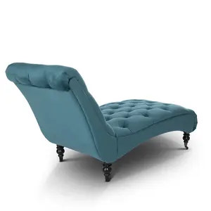 Chaise Lounge in Velvet Teal Chesterfield Fabric