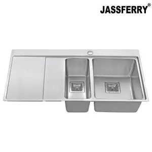 JASSFERRY Inset Kitchen Sink 1.2 mm Thickness Stainless Steel 1.5 Rectangle Bowl Lefthand Drainer Square Strainer Plug