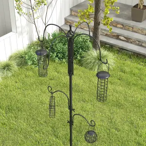 Pawhut Bird Feeding Station Kit Wild Bird Feeder Pole w/ 6 Hooks 4 Prong Bases