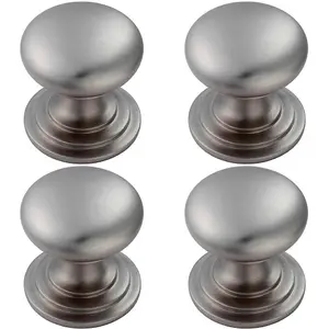 4x Victorian Round Cupboard Door Knob 25mm Dia Stainless Steel Cabinet Handle