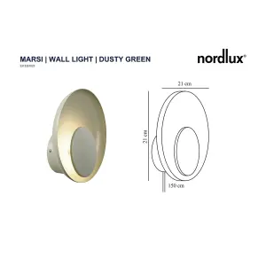 Nordlux Marsi Indoor Dimmable Wall Light in Dusty Green (Height) 21cm