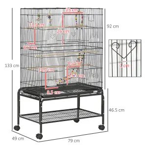 PawHut Bird Cage, with Stand, Wheels, Toys, for Budgies, Finches, Parakeets