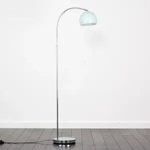 ValueLights Designer Style Polished Chrome Stem Floor Lamp With Pale Blue Metal Dome Light Shade With LED GLS Bulb in Warm White