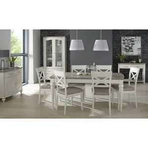 Moira Extendable Solid Wood Base Dining Table Soft Grey / 77cm H x 180cm W x 90cm D