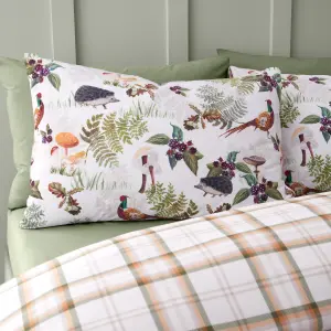 Catherine Lansfield Soft Velvet Woodland Walk Reversible Double Duvet Cover Set with Pillowcases Natural