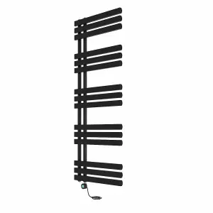 Rinse Bathrooms Designer Electric Thermostatic Heated Towel Rail D Shape Bathroom Ladder Style Radiator Warmer 1600x600mm Black