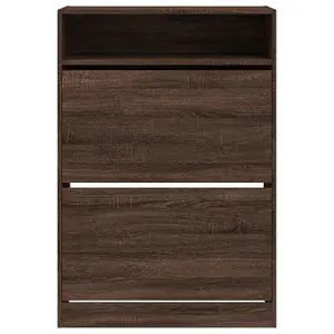 Shoe Cabinet with 2 Flip-Drawers Brown Oak 80x34x116 cm