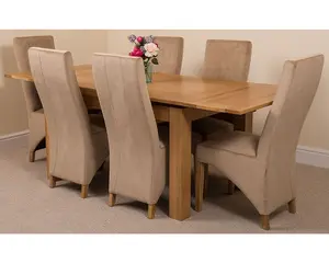 Richmond 140cm - 220cm Oak Extending Dining Table and 6 Chairs Dining Set with Lola Beige Fabric Chairs