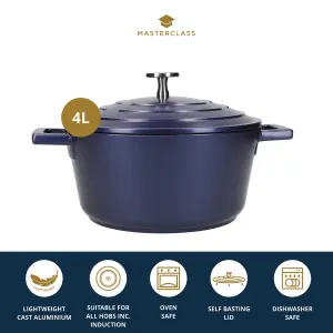 MasterClass Cast Aluminium 24cm Casserole Dish,  Metallic Blue