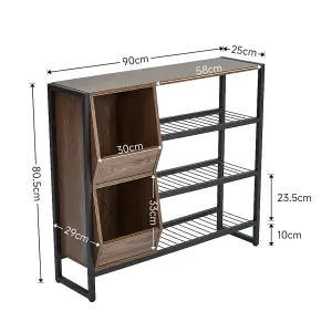 3-Tier Shoe Rack with Metal Frame and Walnut Storage Cubbies