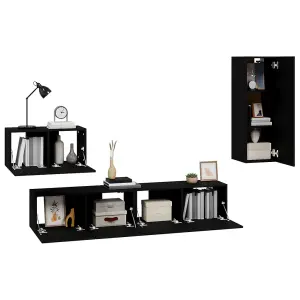 Berkfield 4 Piece TV Cabinet Set Black Engineered Wood