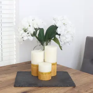 Pillar Candle Set of 3 Unscented Two Tone White & Gold Candles by Laeto Ageless Aromatherapy - FREE DELIVERY INCLUDED