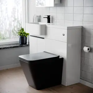 Nes Home 1000mm LH Basin Vanity Black Handles, WC Unit & Square Black BTW Toilet