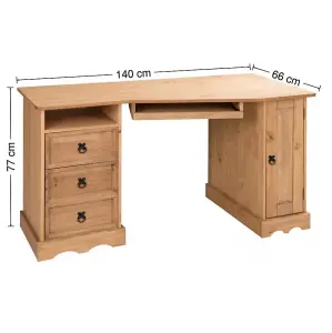 Mercers Furniture Corona Corner Computer Desk 3 Drawer 1 Door Office Bedroom Solid Pine with Mexican Styling