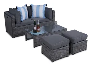 Amalfi 6 Seat Rattan Garden Sofa Set with Coffee Table and 2 Stools - Grey