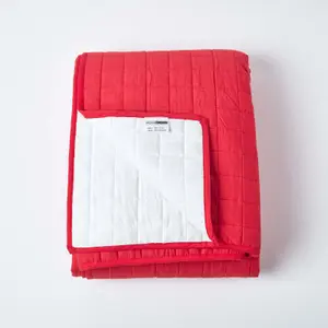 Homescapes Cotton Quilted Reversible Bedspread Red & White, 200 x 200 cm