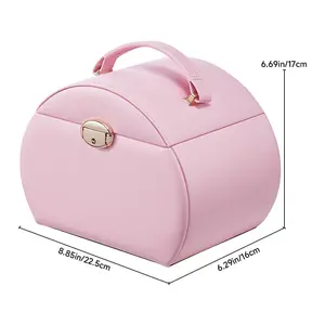 Charming Pink Leather Jewelry Box with Velvet Lining and Gold Lock 22.5x16x17cm