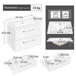 Yaheetech White Wall Mounted Bathroom Vanity Unit Cabinet with Ceramic Basin