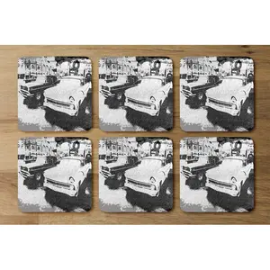 Square 6 Piece Coaster Set (Set of 6) Satin Silver/Grey/Black