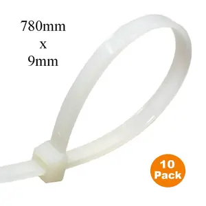 10 x Natural Long Cable Ties 780mm x 9mm / Nylon Heavy Duty Wide Zip Tie